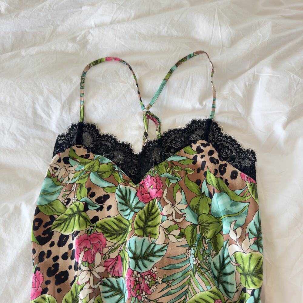 INC Lace Bustier Slip Jungle Leopard Print Lingerie Size S